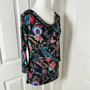 Jessica Floral Jersey Drapey Scoop Neck Blouse-Multicolored-Women US Size Medium
